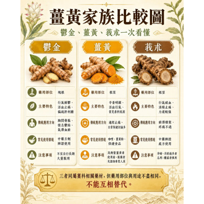 一次看懂薑黃家族——鬱金、薑黃、莪朮差在哪？